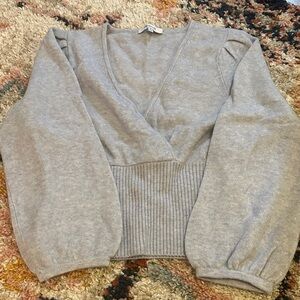 Serene blue wrap sweater in Madewell Coziest Yarn